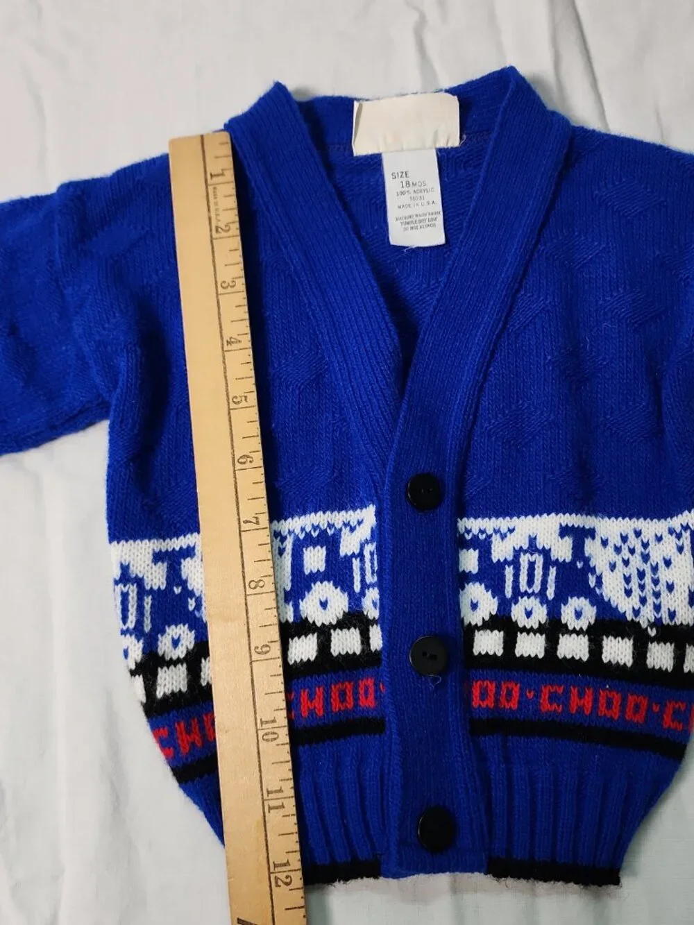 The Club House Choo Choo Train Baby Cardigan Sweater Royal Blue 18 Months Vtg